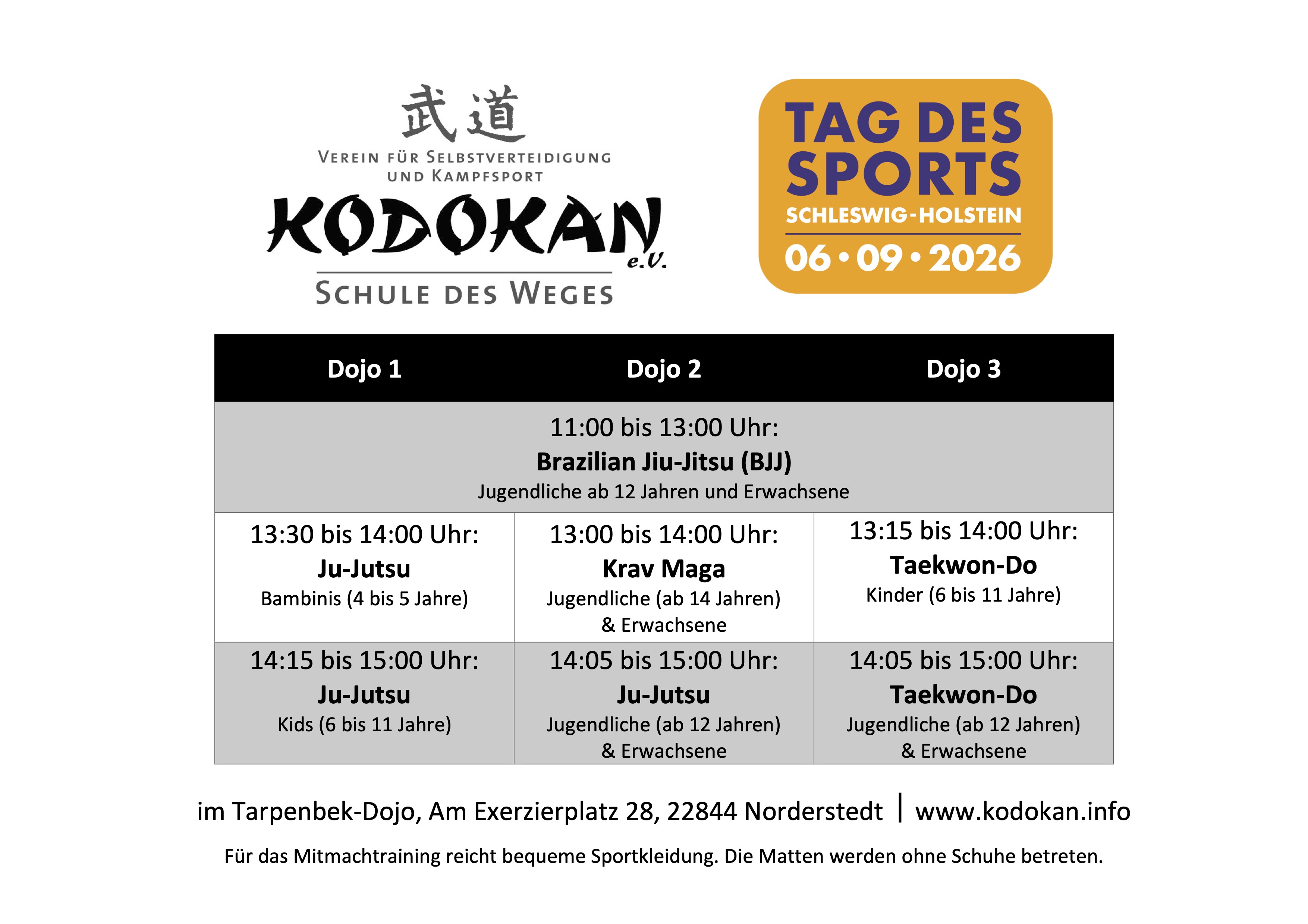 Tag des Sports am Sonntag, 06.09.2026: Kampfsportarten bei Kodokan Norderstedt kennenlernen