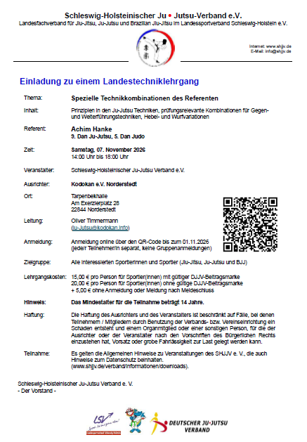 Ju-Jutsu: Landestechniklehrgang 07.11.2026